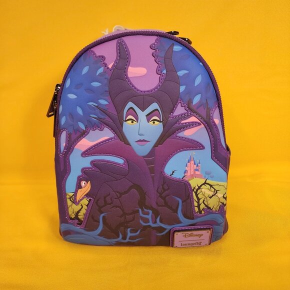 Loungefly Disney Villains Sleeping Beauty Maleficent Crow Layered Mini Backpack - Picture 2 of 11